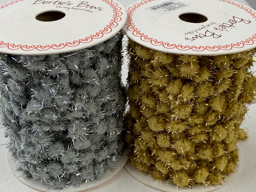 berties bows metallic pom pom glitter trim silver gold 12mm fabric shack malmesbury