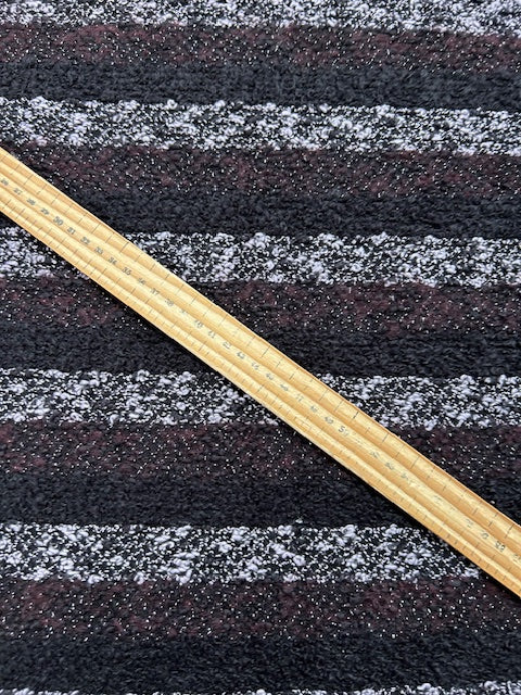 boucle wool fabric  fabric shack malmesbury  aubergine stripes with silver sparkle metallic