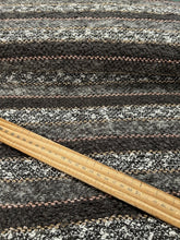 boucle wool fabric  fabric shack malmesbury  grey and brown stripes  with rose gold metallic