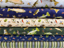 brett blumenthal camelot fabrics fishful thinking fish lure fly flies blue river stream fishing cotton fabric shack malmesbury