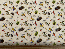 brett blumenthal camelot fabrics fishful thinking fish lure fly flies hook catch of the day off white fishing cotton fabric shack malmesbury