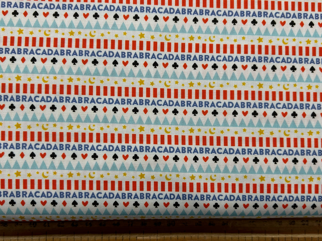 camelot abracadabra magic tricks magician card stripes white cotton fabric shack malmesbury