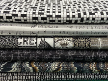 cathe holden moda sable & swan monochrome numbers alphabet script music stanza crossword black white cotton fabric shack malmesbury