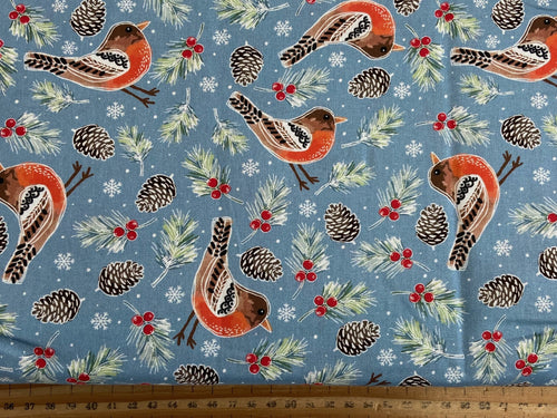 ccc christmas birds Robin and pine cone fabric shack malmesbury robins cones blue doves