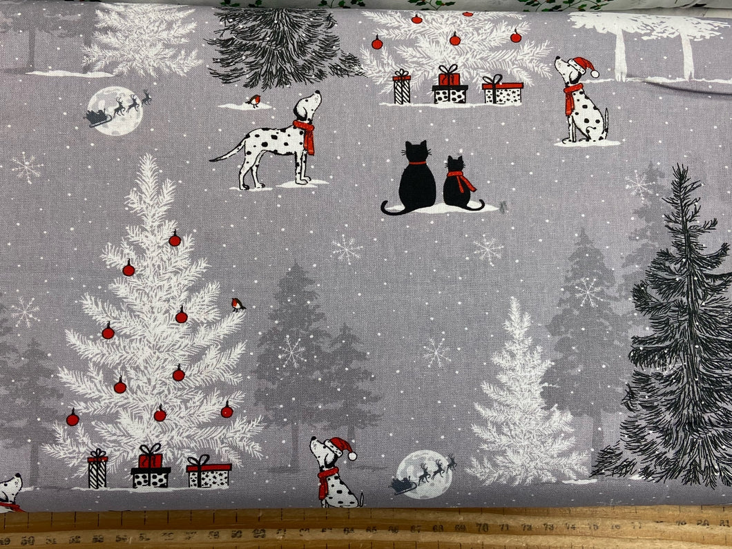 ccc christmas pets Out in the snow grey  fabric shack malmesbury