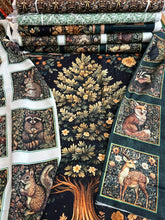 cedar sage animal woodland acorn oak tree cotton fabric panel morris creative group shack malmesbury