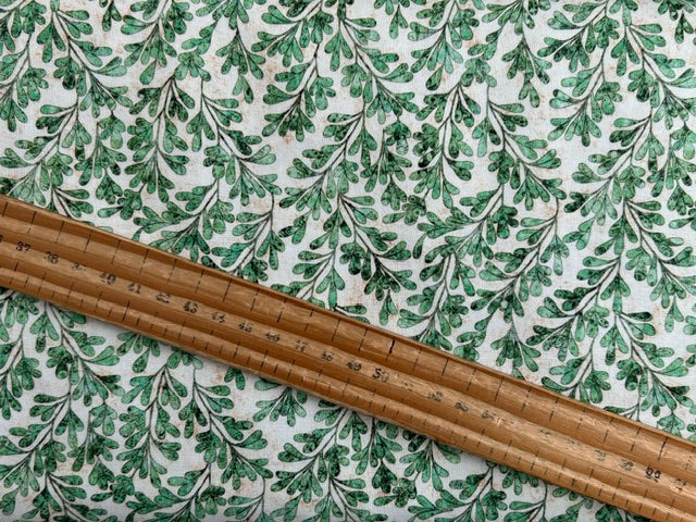 cedar sage acorn oak tree sprig green white cotton fabric morris creative group shack malmesbury