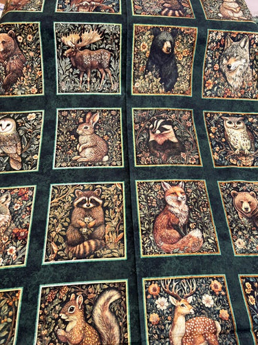 cedar sage animal squares black cotton fabric panel morris creative group shack malmesbury