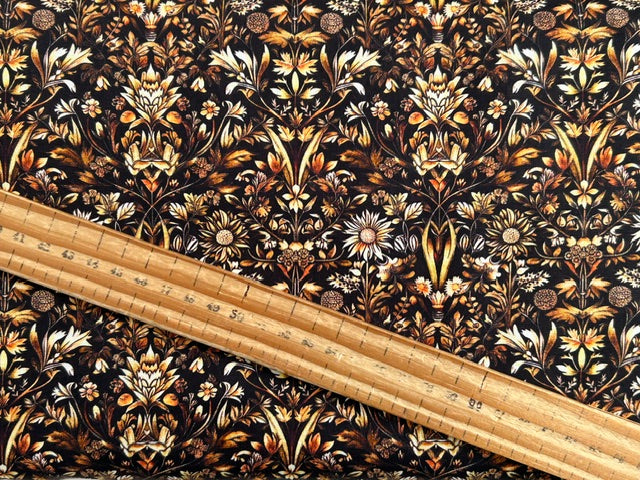 cedar sage floral sunflower flowers chocolate cotton fabric morris creative group shack malmesbury