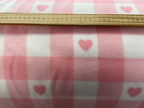 check fleece anti pil baby pink tartan plaid hearts fabric shack malmesbury
