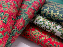 christmas cotton holly red gold metallic extra wide fabric shack malmesbury