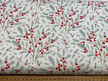 christmas holiday scandi holly berry leaves metallic fat quarter holly berry bush twig white cotton fabric shack malmesbury