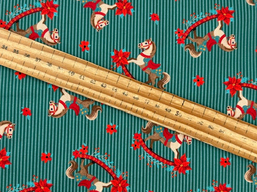christmas toybox toy rocking horse teal stripe cotton fabric shack malmesbury