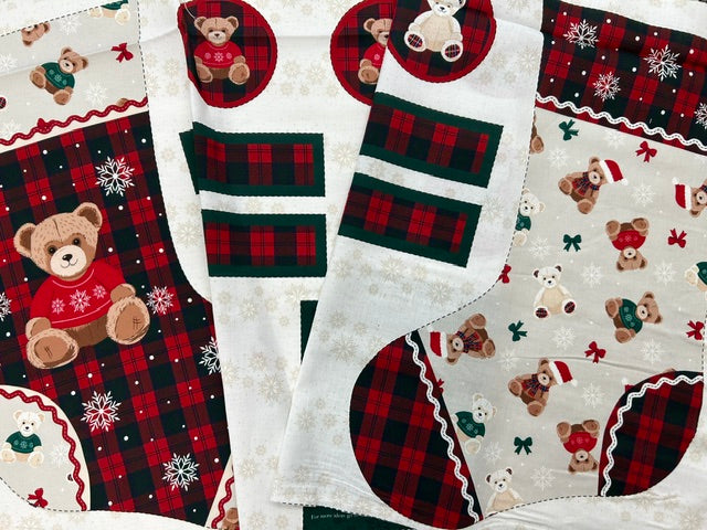 christmas toybox toy teddy bear bear tartan jumper pre-cut stocking advent panel cotton fabric shack malmesbury 2
