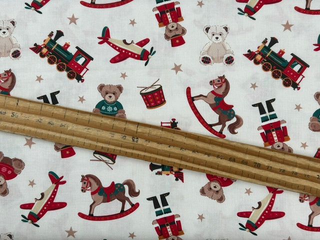 christmas toybox toy teddy bear bear tartan traditional toys cream cotton fabric shack malmesbury