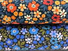 cotton needlecord babycord needle cord corduroy retro flowers blue fabric shack malmesbury