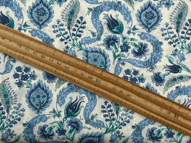 cotton lawn fabric supina pina luxury floral floral paisley bluebell blue shack malmesbury