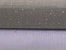 cotton muslin double gauze metallic gold spot polka dot fabric shack malmesbury grey lavender