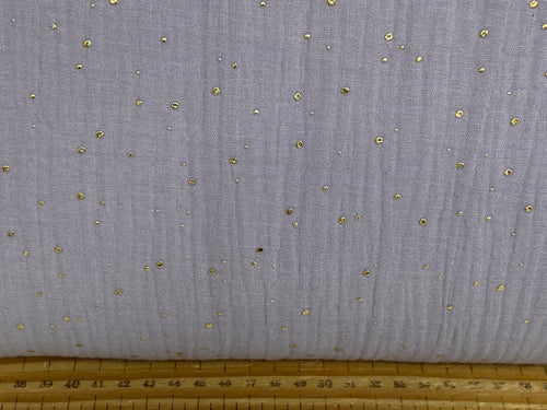 cotton muslin double gauze metallic gold spot polka dot fabric shack malmesbury lavender