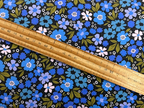 cotton needlecord babycord needle cord corduroy retro flowers blue fabric shack malmesbury