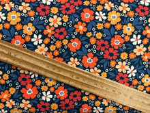 Cotton Needlecord Retro Flowers Fabric by the 1/2 Metre* Funky Orange