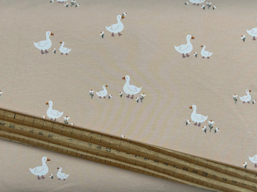 cotton stretch jersey fabric ducks pink fabric shack malmesbury 