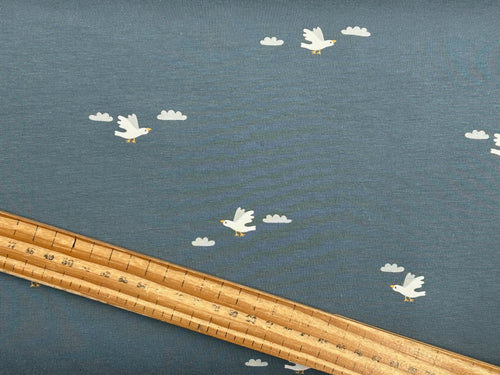 cotton stretch jersey fabric seagulls grey blue fabric shack malmesbury 