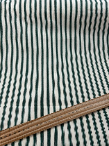 cotton ticking natural forest green stripe striped fabric shack malmesbury