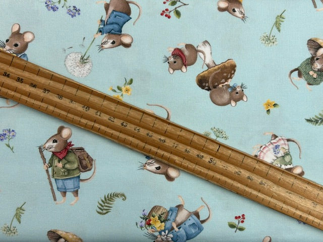 country mouse cotton fabric mice toss blue shack malmesbury deborah edwards nortcott fabrics