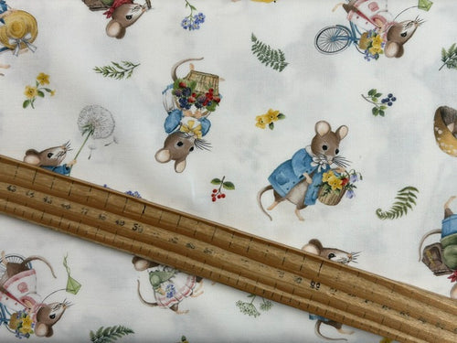 country mouse cotton fabric mice toss white shack malmesbury deborah edwards nortcott fabrics