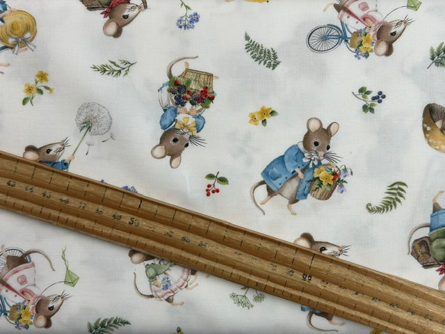 country mouse cotton fabric mice toss white shack malmesbury deborah edwards nortcott fabrics