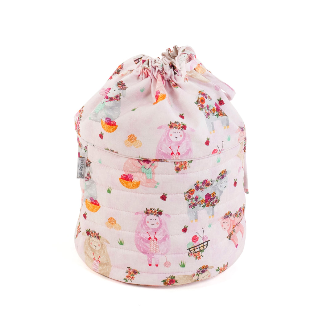 craft bag sheep round drawstring draw string knitting crochet fabric shack malmesbury HGDSB_617