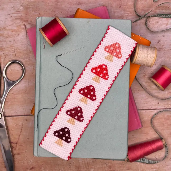 crafty kit co cross stitch crosstitch kit toadstools mushroom funghi bookmark fabric shack malmesbury