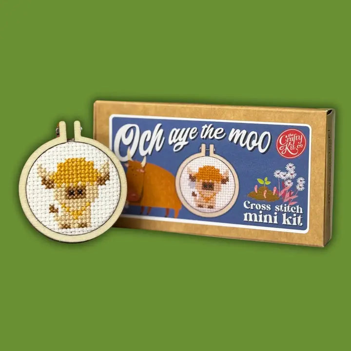 crafty kit co cross stitch crosstitch kit highland cow och ate the moo beginners matchbox fabric shack malmesbury