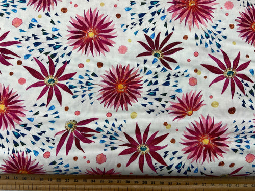 create joy project coming up roses flowers flower daisy daisies cloud rose pink white floral cotton fabric shack malmesbury