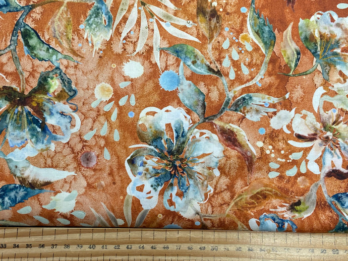 create joy project moda desert oasis tie dye flowers floral cotton fabric shack malmesbury flower ochre red orange
