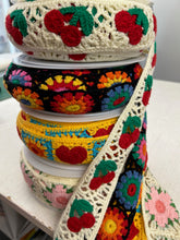 crochet granny square flower cherry heart  trim strap webbing white yellow black cotton stephanoise fabric shack malmesbury 3