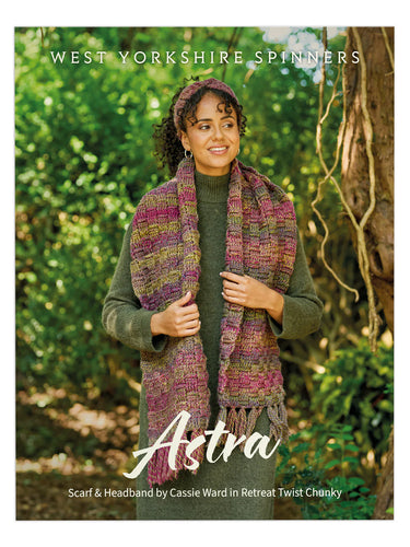 crochet pattern west yorkshire spinners Astra Ladies Scarf & Headband by Cassie Ward Retreat Twist Chunky fabric shack malmesbury
