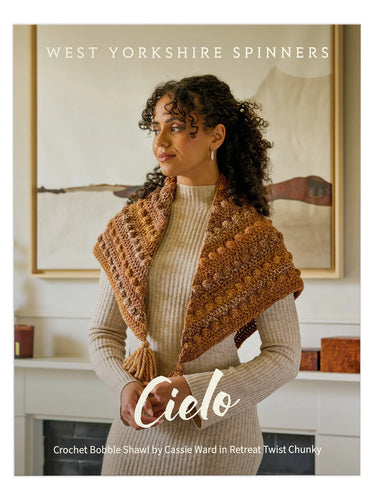 crochet pattern west yorkshire spinners Cielo Bobble Shawl by Cassie Ward Retreat Twist Chunky fabric shack malmesbury
