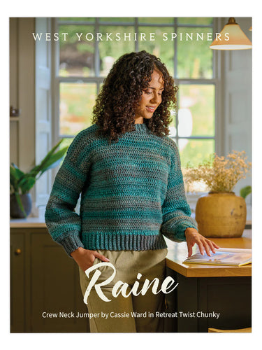 crochet pattern west yorkshire spinners Raine Ladies Crew Neck Jumper by Cassie Woard Retreat Twist Chunky fabric shack malmesbury