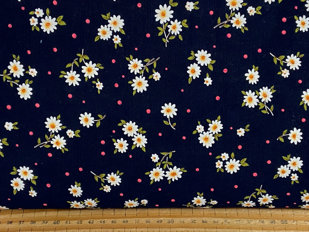 daisy daisies needlecord cord corduroy dark blue navy fabric shack malmesbury