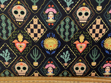 dear stella fae guanipa frida kahlo viva la vivda day of the dead hearts carnival tiles black cotton fabric shack malmesbury