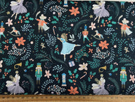 dear stella nutcracker nut cracker suite christmas holidays rocking horse soldier dancer dark blue cotton fabric shack malmesbury