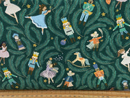dear stella nutcracker nut cracker suite christmas holidays rocking horse soldier scatter dark green cotton fabric shack malmesbury