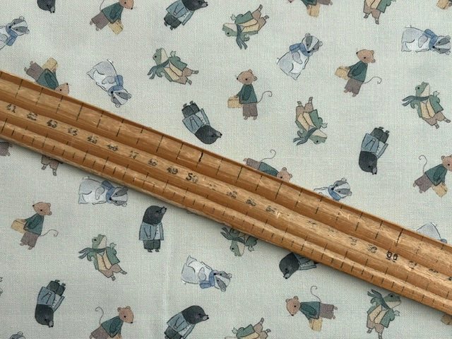 dear stella woodland wind in the willow willows critters animals meadow green cotton fabric shack malmesbury