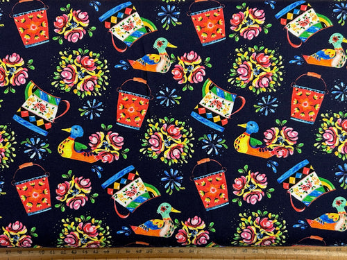 debbie shore bohemian waters narrow boat narrowboat art decor navy blue folk organic cotton fabric shack malmesbury