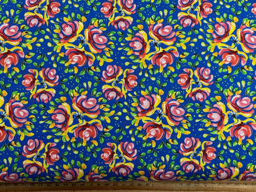 debbie shore bohemian waters narrow boat narrowboat art folk barge bouquet blue folk organic cotton fabric shack malmesbury