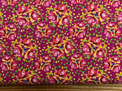 debbie shore bohemian waters narrow boat narrowboat art folk barge bouquet crimson pink folk organic cotton fabric shack malmesbury
