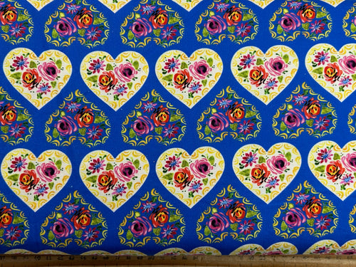 debbie shore bohemian waters narrow boat narrowboat art folk hearts blue folk organic cotton fabric shack malmesbury