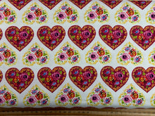 debbie shore bohemian waters narrow boat narrowboat art folk hearts pink on white folk organic cotton fabric shack malmesbury